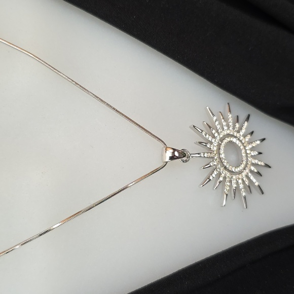 Silver Celestial Sunburst CZ Pendant Necklace - Picture 7 of 10